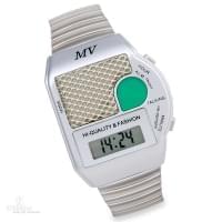 Armbanduhr silberfarben mit Sprachausgabe und Metallzugband
