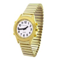 Sprechende Damen-Armbanduhr, goldfarben mit Metallzugband