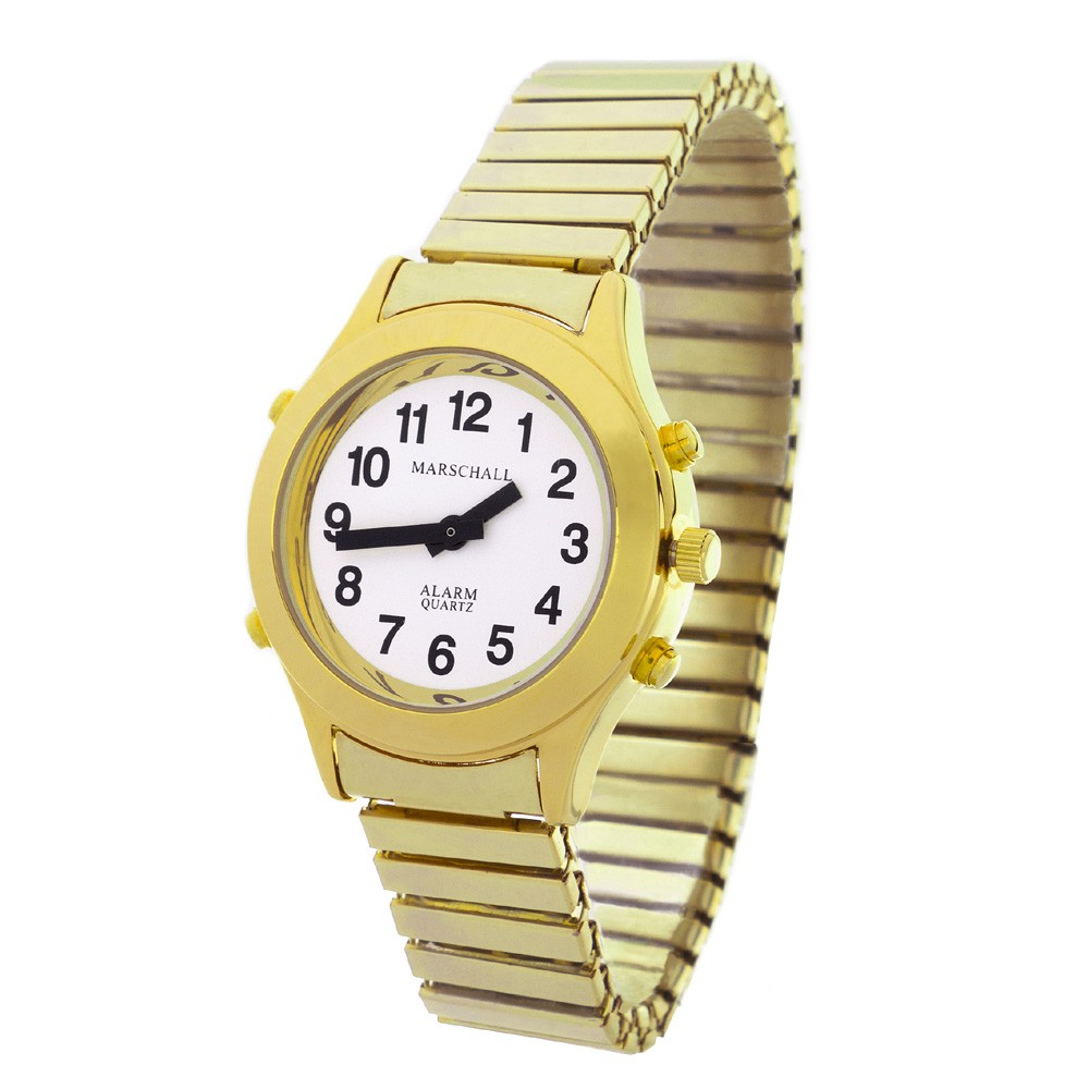 Sprechende Damen-Armbanduhr, goldfarben, schwarzes