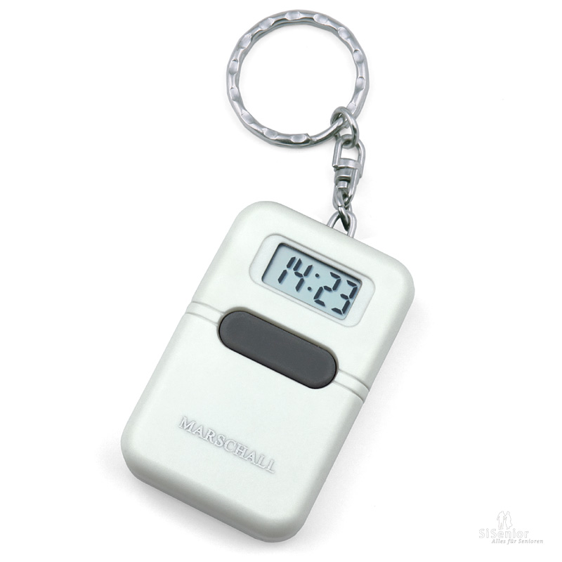 Sprechende Uhr Schlüsselanhänger mit Alarmfunktion weiss | sprechende  Digitaluhren